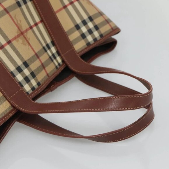 BURBERRY Nova Check Tote Bag PVC Beige Gold Auth - Picture 3 of 14